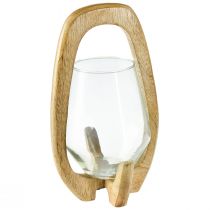 kohteita Lyhty puinen lasilyhty koristeellinen mangopuu luonnollinen Ø14cm K26cm