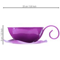 kohteita Metallinen koristekuppi Ø16cm K9cm teekuppi lautasella violetti 2 kpl