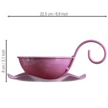 kohteita Metallinen koristekuppi lautasella, vaaleanpunainen, korkeus 8 cm, halkaisija 11,5 cm, 2 kpl