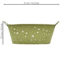 kohteita Soikea metallikulho tähdillä ja kahvoilla, vihreä, 31 × 16 cm, korkeus 12,5 cm