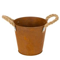 kohteita Metallinen ruukku kahvoilla, yrttiruukku, ruostekoristelu Ø16,5cm K15cm