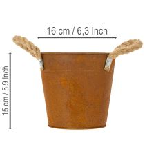 kohteita Metallinen ruukku kahvoilla, yrttiruukku, ruostekoristelu Ø16,5cm K15cm