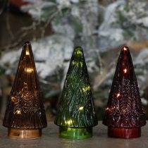 kohteita Mini lasinen joulukuusi LED punainen vihreä ruskea 18 cm 3 kpl