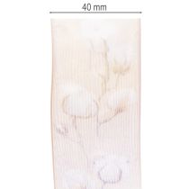 kohteita Organzanauha puuvillakukilla, koristenauha, pinkki, 40 mm leveä, 15 m pitkä