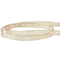 kohteita Organza nauha beige valkoisilla tähdillä Joulunauha 6mm 20m