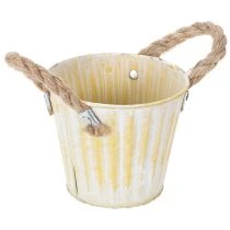 kohteita Istutusämpäri, metallinen ruukku kahvoilla, koristeellinen istutusastia, pinkki/vihreä/keltainen, shabby chic, Ø12cm, korkeus10cm, 3 kpl setti