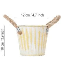 kohteita Istutusämpäri, metallinen ruukku kahvoilla, koristeellinen istutusastia, pinkki/vihreä/keltainen, shabby chic, Ø12cm, korkeus10cm, 3 kpl setti