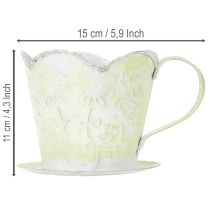 kohteita Kukkaruukku, koristeellinen kahvisuodattimen pidike, metallinen kuppi istutukseen, vihreä ja valkoinen kukkakoriste, shabby chic, K11cm Ø11cm