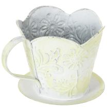 kohteita Kukkaruukku, koristeellinen kahvisuodattimen pidike, metallinen kuppi istutukseen, vihreä ja valkoinen kukkakoriste, shabby chic, K11cm Ø11cm