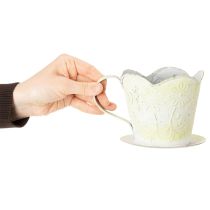 kohteita Kukkaruukku, koristeellinen kahvisuodattimen pidike, metallinen kuppi istutukseen, vihreä ja valkoinen kukkakoriste, shabby chic, K11cm Ø11cm
