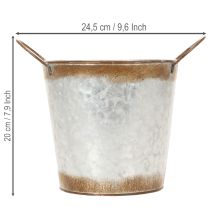 kohteita Metallinen istutusastia, kukkamalja, ruukku hopeisilla kahvoilla, sään kuluttama teräsviimeistely, Ø18cm K20cm