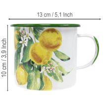 kohteita Emaloitu ruukku, koristeellinen ruukku sitruunanoksalla, välimerellinen istutusastia Ø9,5 cm, korkeus 10 cm