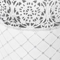 kohteita Pitsikuvioinen ruukku, metalliastia, koristeämpäri, valkoinen, hopea, shabby chic, korkeus 28/25,5/23,5 cm, halkaisija 29,5/25,5/20 cm, 3 kpl setti