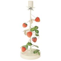 kohteita Metallinen kynttilänjalka mansikkakoristeella, kermanvärinen, pyöreä, korkeus 26 cm