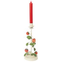 kohteita Metallinen kynttilänjalka mansikkakoristeella, kermanvärinen, pyöreä, korkeus 26 cm
