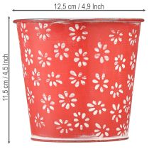 kohteita Punavalkoinen kukkaruukku, metallinen, Ø12,5cm, korkeus 11,5cm