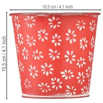 kohteita Punavalkoinen minikukkaruukku, kukkakuvio, metalli, Ø10,5cm, korkeus 10,5cm
