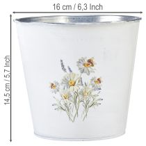 kohteita Valkoinen metallinen istutusastia, kukkaruukku, Ø16cm, korkeus 14,5cm