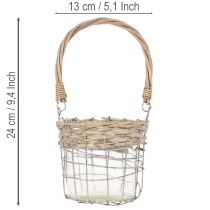 kohteita Riippuva lyhtykoriste, metallia, lasia, pajua, Ø13cm, korkeus 12cm, 2 kpl