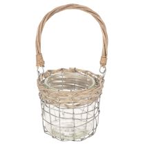 kohteita Riippuva lyhtykoriste, metallia, lasia, pajua, Ø13cm, korkeus 12cm, 2 kpl