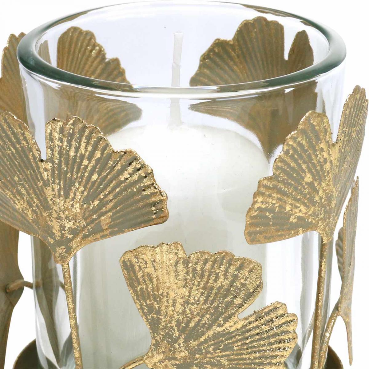 Teekynttilänjalka ginkgo lehtiä kultainen ginkgo kynttilänjalka pöytäkoristeita Ø8,5cm
