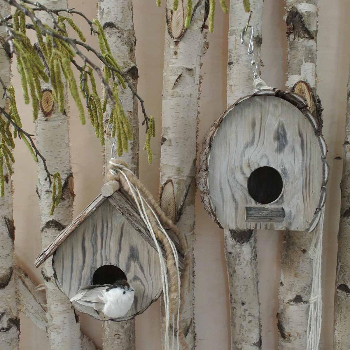 Puinen lintutalo koristeellinen pesimälaatikko Puutarhan koristelu Luonnonvalkoinen Pesty K22cm L21cm
