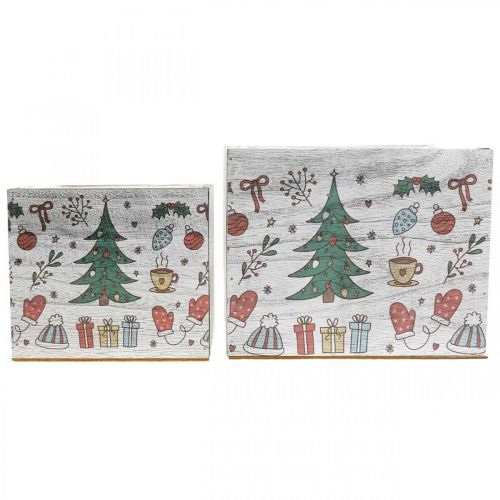 kohteita Puinen istutuspöytä Joulukoristeet valkoinen, värillinen 20 × 20/15 × 15cm, 2 kpl setti