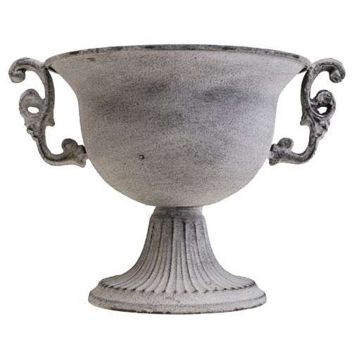Koristekulho valkoinen pesty koristekuppi metallia Ø20cm K17,5cm