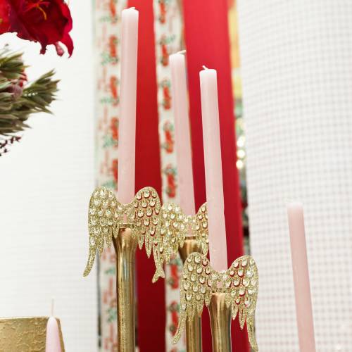 Floristik24 Kynttilänjalka enkeli siivet kimalteleva kulta 11cm x 9cm 6kpl