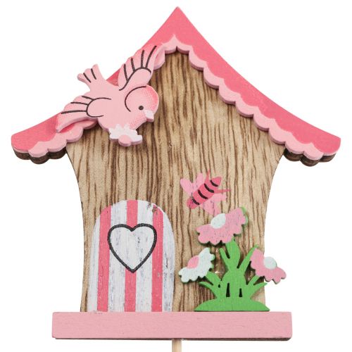 Floristik24 Kukkatulppa puinen koristetulppa lintutalo 7,5x8cm 12 kpl