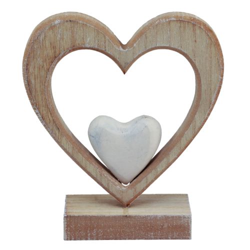 Koristeellinen sydän puinen koriste-jalusta pöytäkoriste vintage H17,5cm
