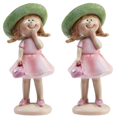 kohteita Koristefiguurit tyttö hattu vaaleanpunainen vihreä 6,5x5,5x14,5cm 2kpl