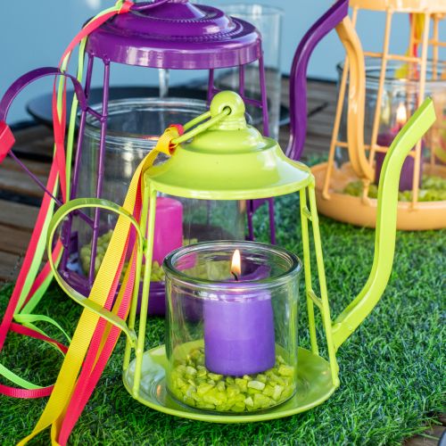 Floristik24 Kynttilänjalka lasilyhty teekannu vihreä Ø13cm H22cm