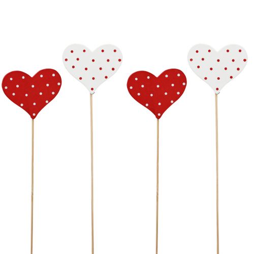 kohteita Sydämet punavalkoiset pilkulliset kukkatulpat puiset 6×5cm 18kpl