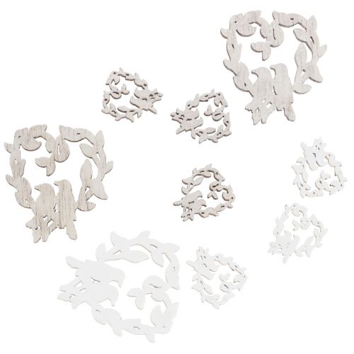 kohteita Scatter-koristelu lintu puu sydän pöytäkoriste luonnollinen 3,5/1,5cm 72 kpl