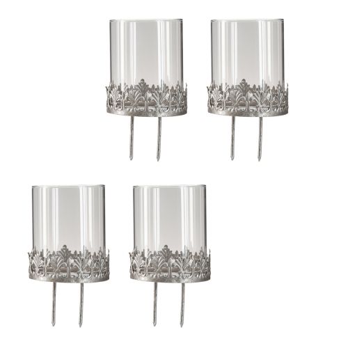 Floristik24 Kynttilänjalka kiinnitettäväksi lasi hopea antiikki Ø7cm 4 kpl