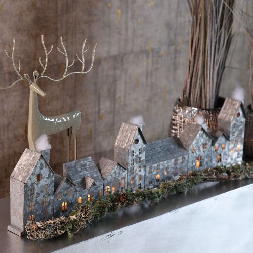 Koristeellinen rivitaloja tuikkukynttilöillä, adventtikoristeet, 68 cm | Floristik24.fi