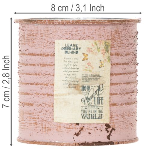 kohteita Kukkaruukku koristeellinen pelti, pyöreä, antiikkiruusu, metallinen, Ø8cm, korkeus 7.5cm