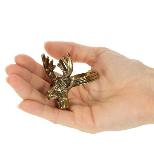 Metallinen lautasliinarengas, jossa peuranpää, kultakuvio, 6 cm, 4 kpl | Floristik24.fi