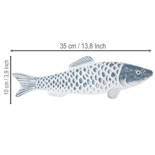 Puinen sinivalkoinen kala, kalakoriste, puujauho, 35 cm, 1 kpl | Floristik24.fi