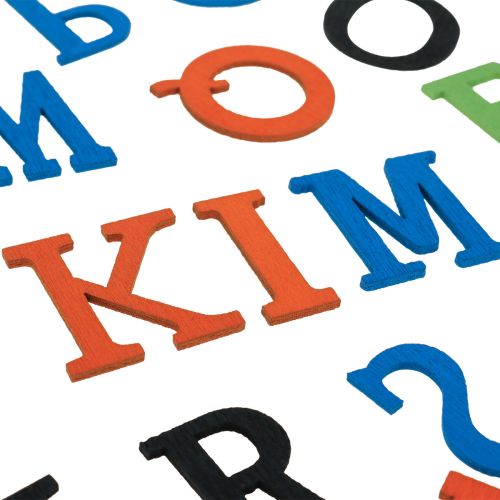 Pöytäkoristekouluilmoittautuminen, hajakoristekouluilmoittautuminen, värikkäät puiset kirjaimet 2,5cm 26kpl
