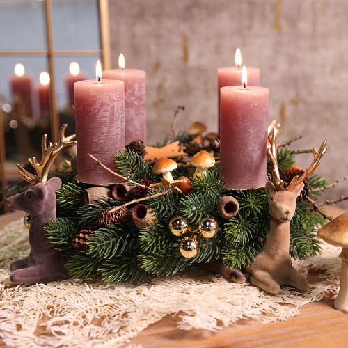 kohteita Pölyisen ruusun väriset pylväskynttilät 70 × 120 mm, kauttaaltaan värjätyt, 4 kpl:n setti, koristekynttilät häihin ja kotiin