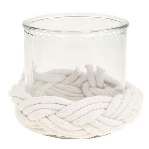 Floristik24 Lyhty lasi makramee valkoinen punottu Ø13cm K10cm