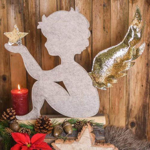 Floristik24 Jouluenkeliteline koivunrungolle huopakerma, kultaa H46cm