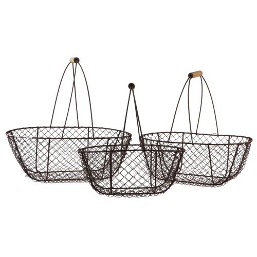 Floristik24 Lankakori soikea metallikori puinen kahva 30/35,5/40cm sarja 3 kpl