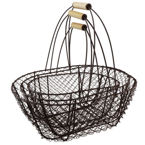 kohteita Lankakori soikea metallikori puinen kahva 30/35,5/40cm sarja 3 kpl