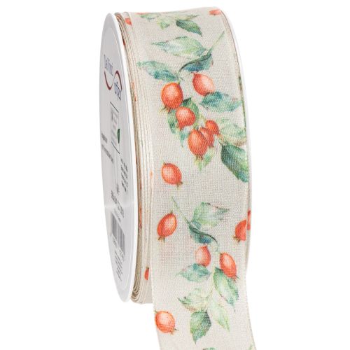 Lahjanauha, syksyinen kuvio ruusunmarjoilla ja lehdillä, 40 mm x 18 m ostaa | Floristik24.fi