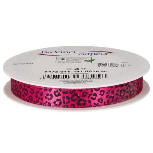 Koristeellinen nauha leopardikuviolla, pinkki, 15 mm x 18 m | Floristik24.fi