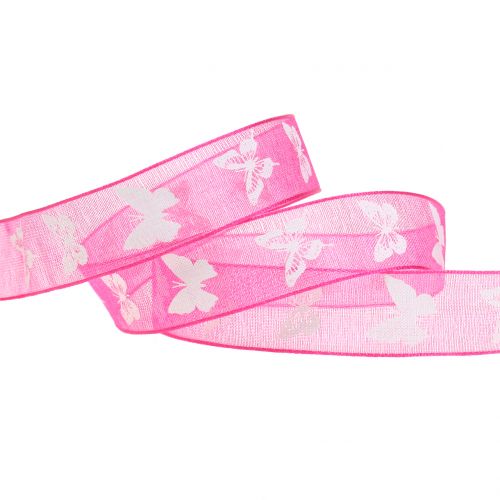 Floristik24 Organza nauha perhonen pinkki 15mm 20m