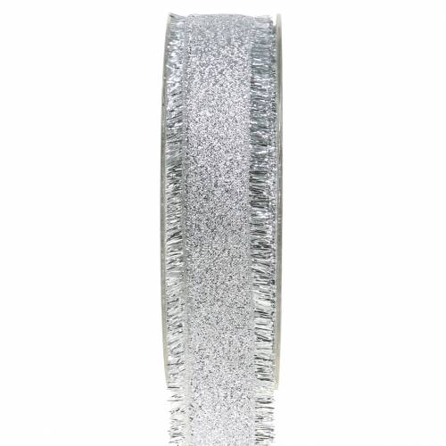 Floristik24 Koristeellinen nauha hopea, hapsut 25mm 15m